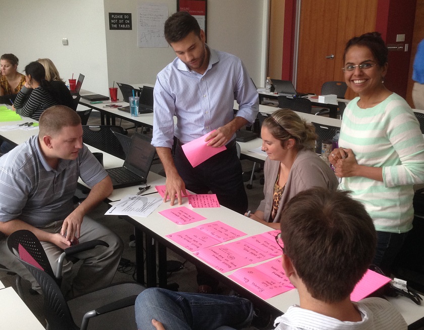 Railinc employees work together during an Agile training session.