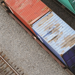 intermodal container on railroad tracks